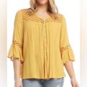 Karen Kane Yellow 3/4 Sleeve Embellished Blouse | 0X